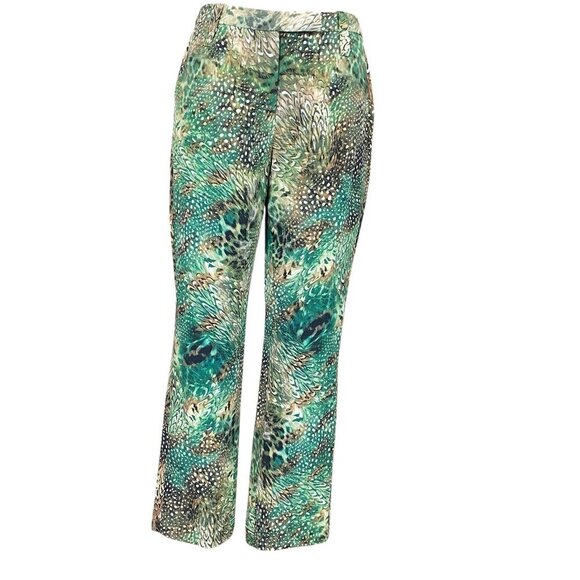 Paige Silk Animal Feather Print Trouser Pants Womens Sz 6 Green Brown #71P - Picture 4 of 10